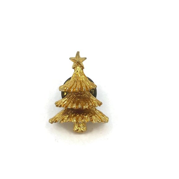 Small Gold Tone Christmas Tree Lapel Pin - Picture 4 of 5